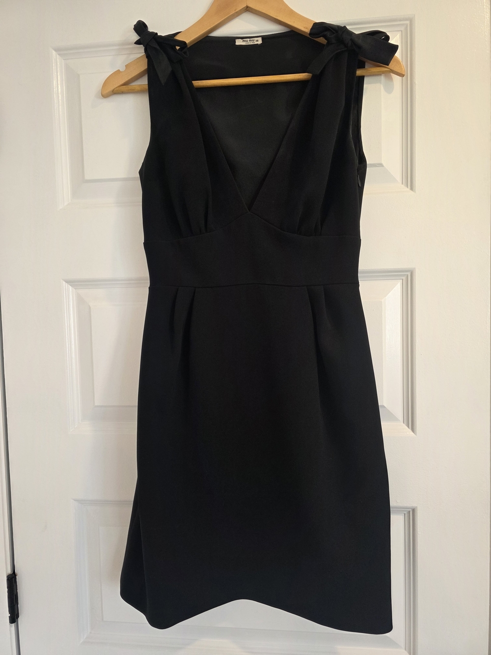 Miu Miu Black V-Neck Tie-Shoulder Mini Dress